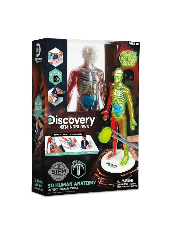 Discovery Kids - Discoveryâ„¢ #Mindblown 3D Human Anatomy 28-Piece Biology Model with Glow-in-The-Dark Human Model, Hands on Learning, Age 8+ - Image 1