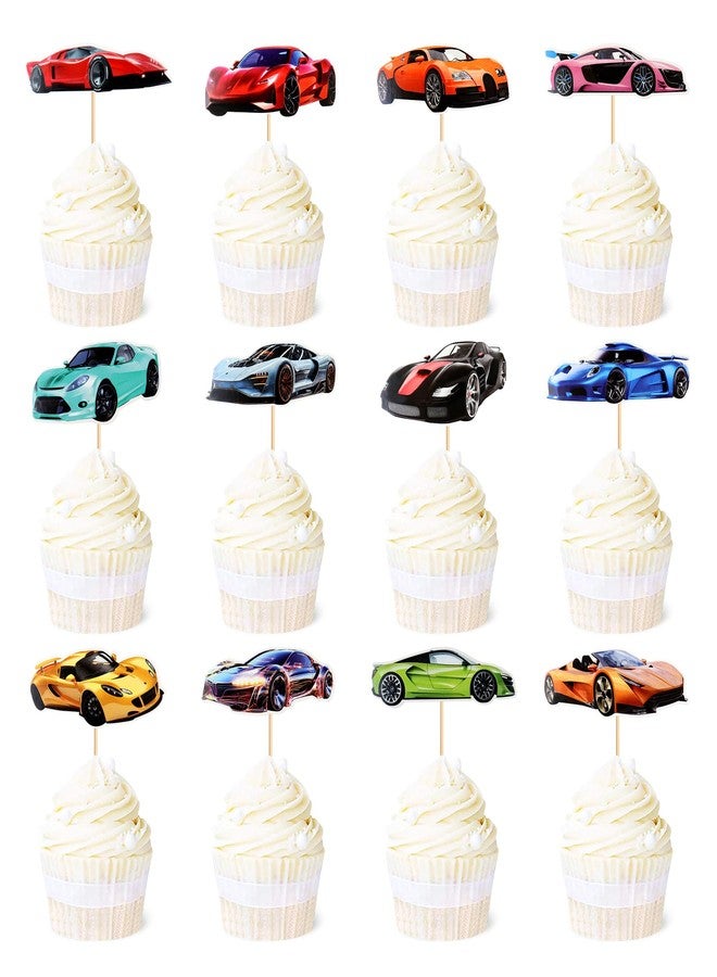 Ercadio 36 Pack Racing Car Cupcake Toppers Fighting Race Car Cupcake Picks Racing Car Cupcake Toppers for Baby Shower Racing Sports Theme Baby Shower Birthday Party Cake Decors Supplies - Image 1