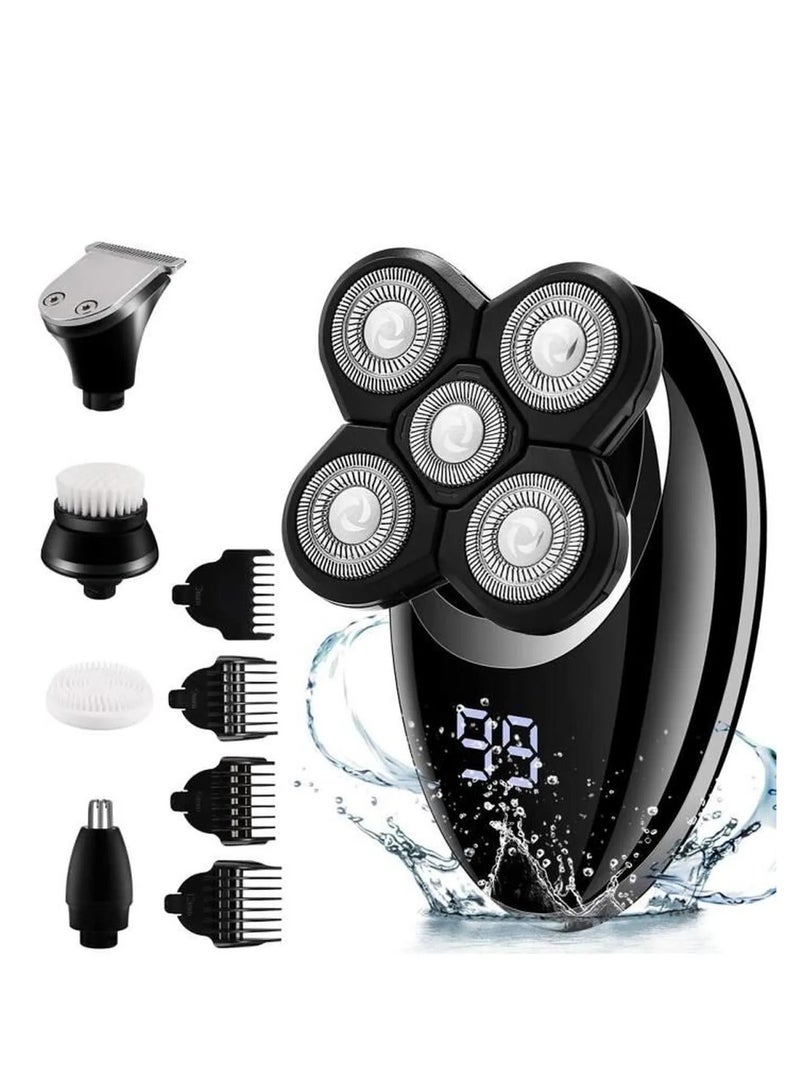 LCD Display Men's Electric Shaver, Beard Trimmer with 5D Floating Five Blades (Silver) - Image 1