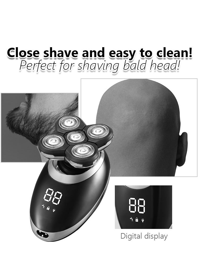 LCD Display Men's Electric Shaver, Beard Trimmer with 5D Floating Five Blades (Silver) - Image 5