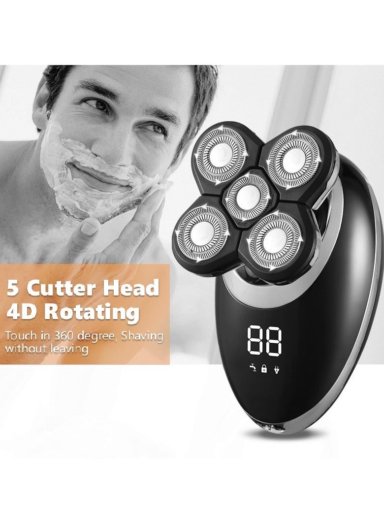 LCD Display Men's Electric Shaver, Beard Trimmer with 5D Floating Five Blades (Silver) - Image 4