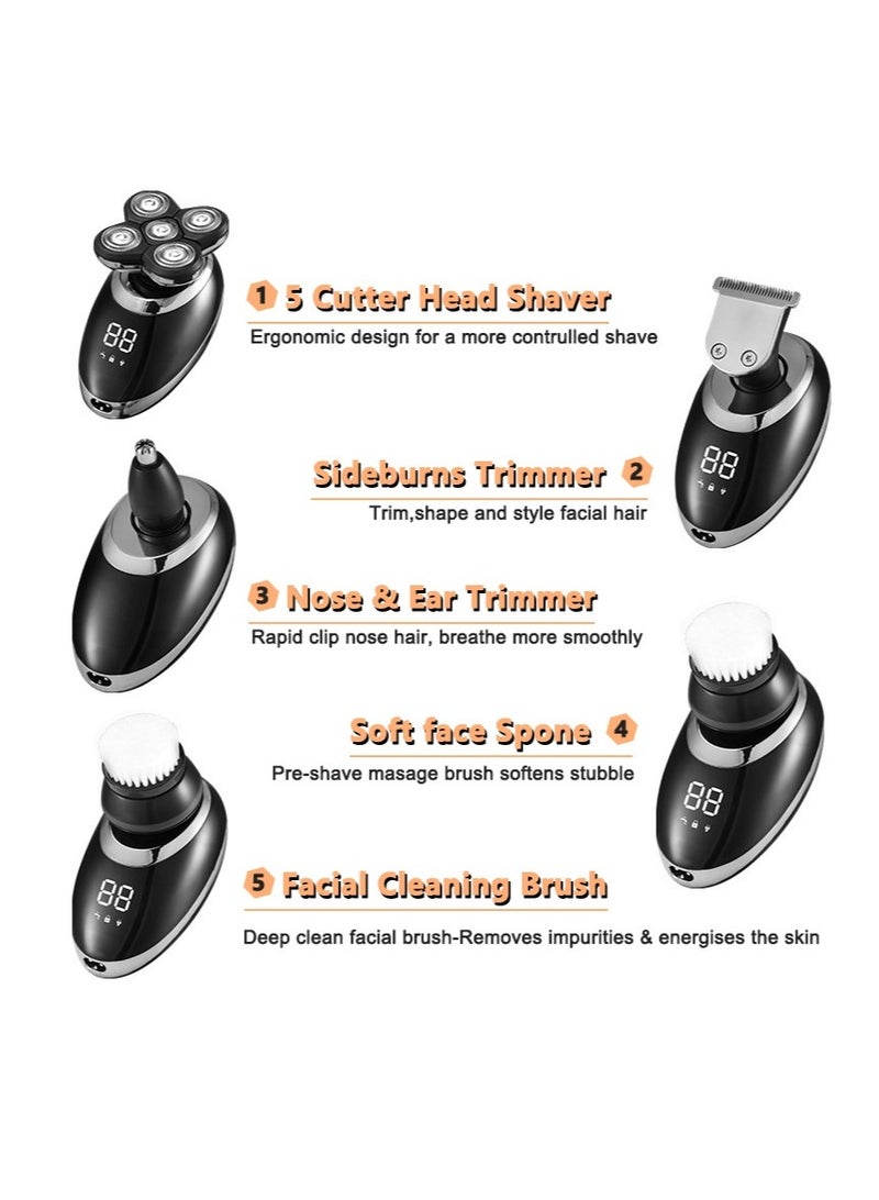 LCD Display Men's Electric Shaver, Beard Trimmer with 5D Floating Five Blades (Silver) - Image 3