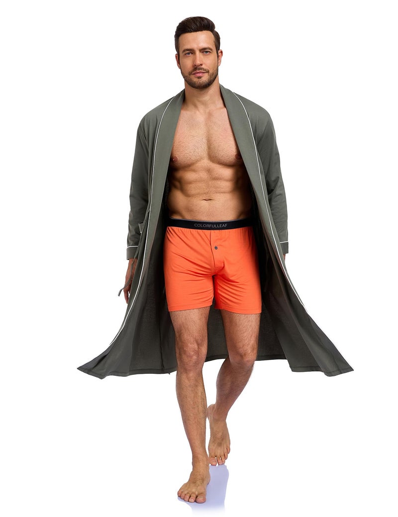 COLORFULLEAF Mens Robe Lightweight 100% Cotton Bathrobe Knit Long Sleeve Kimono Robe with Pockets (Army Green, XL) - Image 1