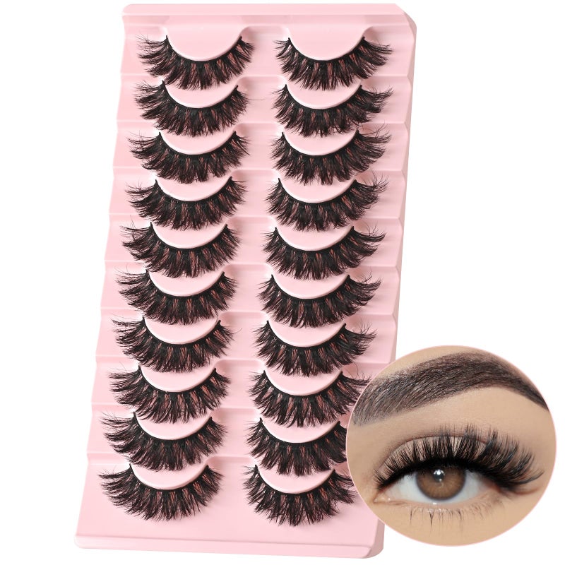 FARRED False Lashes Wispy Natural Strip Eyelashes 14mm Cat Eye Mink Lash Strips Full Volume Fake Cateye Eyelash Pack Natural Look 10 Pairs Short Thick Fluffy PestaÃ±as Postizas for Women - Image 1