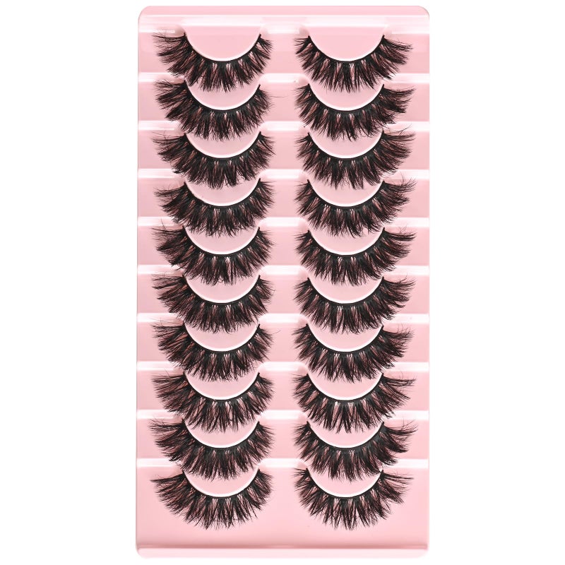 FARRED False Lashes Wispy Natural Strip Eyelashes 14mm Cat Eye Mink Lash Strips Full Volume Fake Cateye Eyelash Pack Natural Look 10 Pairs Short Thick Fluffy PestaÃ±as Postizas for Women - Image 3