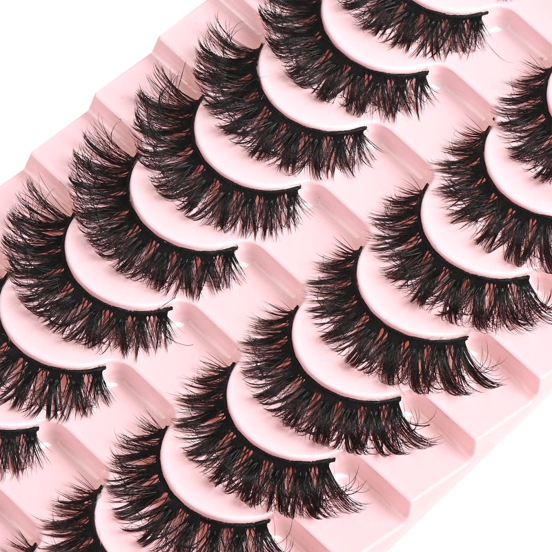 FARRED False Lashes Wispy Natural Strip Eyelashes 14mm Cat Eye Mink Lash Strips Full Volume Fake Cateye Eyelash Pack Natural Look 10 Pairs Short Thick Fluffy PestaÃ±as Postizas for Women - Image 4