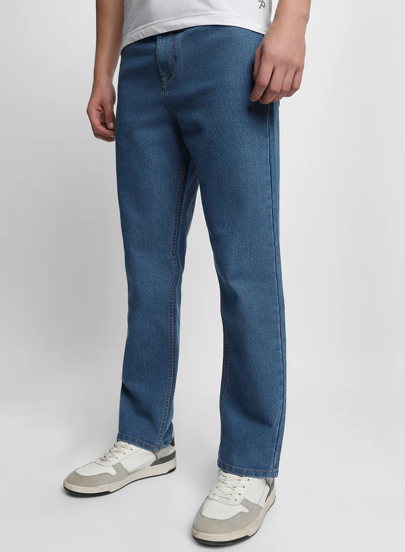 Dennis Lingo  Straight Fit Indigo Men's Cotton Poly Stretch Jeans with Button & Zip Closure for Men | Best Price UAE