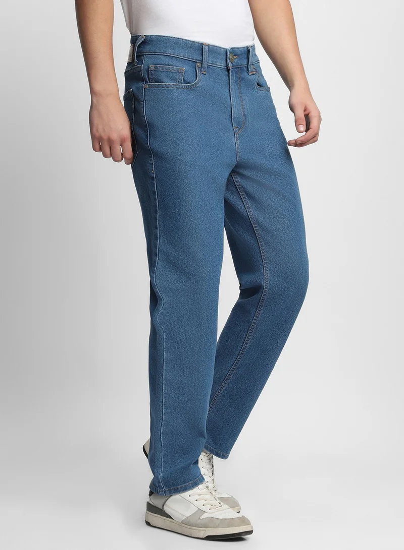 Dennis Lingo  Straight Fit Indigo Men's Cotton Poly Stretch Jeans with Button & Zip Closure for Men | Best Price UAE