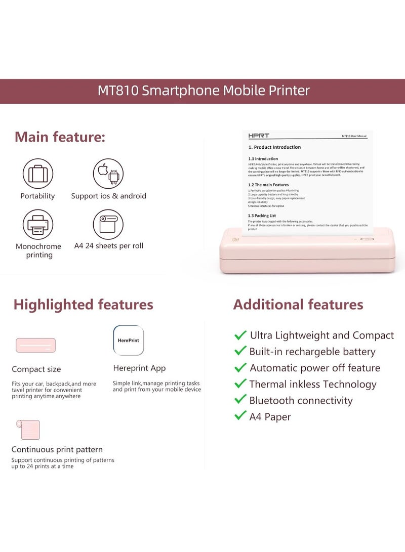 اتش بي ار تي طابعات سفر محمولة MT810 - طابعة حرارية مدمجة للاستخدام المنزلي بدون حبر - لفة ورق طباعة محمولة للسيارة والمكتب - طابعة بلوتوث لاسلكية متوافقة مع جوالات اي او اس واندرويد واللاب توب - Image 5