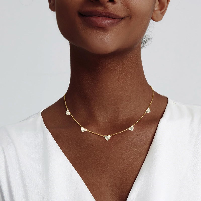Zeffy CZ Heart Choker 14K Gold Plated Dainty Heart Diamond Charms Necklace Minimalist Trendy Jewelry Gift for Women - Image 2