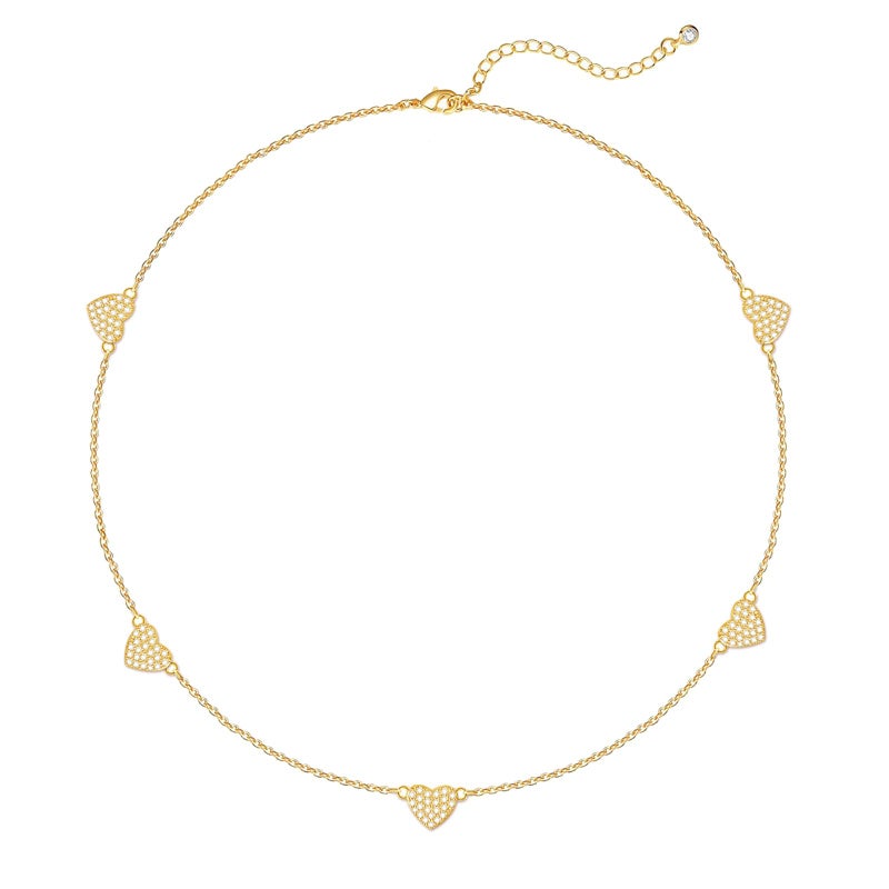 Zeffy CZ Heart Choker 14K Gold Plated Dainty Heart Diamond Charms Necklace Minimalist Trendy Jewelry Gift for Women - Image 1