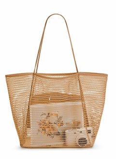 KASTWAVE Mesh Beach Bag for Women, Large Tote Bag Lightweight Foldable Beach Tote with Zipper Pocket for Women Vacation Beach Pool Trip  - Image 1