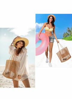 KASTWAVE Mesh Beach Bag for Women, Large Tote Bag Lightweight Foldable Beach Tote with Zipper Pocket for Women Vacation Beach Pool Trip  - Image 3