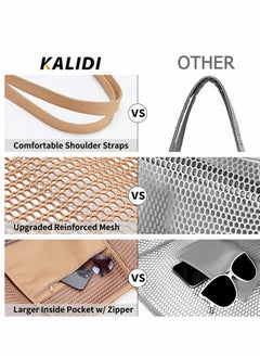 KASTWAVE Mesh Beach Bag for Women, Large Tote Bag Lightweight Foldable Beach Tote with Zipper Pocket for Women Vacation Beach Pool Trip  - Image 4
