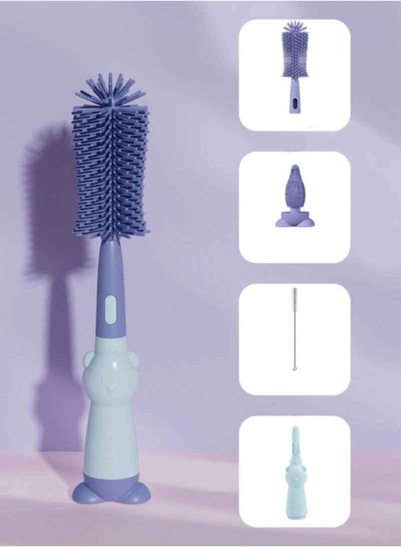 3-in-1 Multifunctional Bottle Brush and Nipple Brush Set, Cup Brush, Portable Bottle Cleaning Set, Equipped with a Removable Straw Brush for Bottles, Can Clean Water Bottles, Baby Bottles, Thermos Bottles, etc. Silicone Cleaning Head - Image 1
