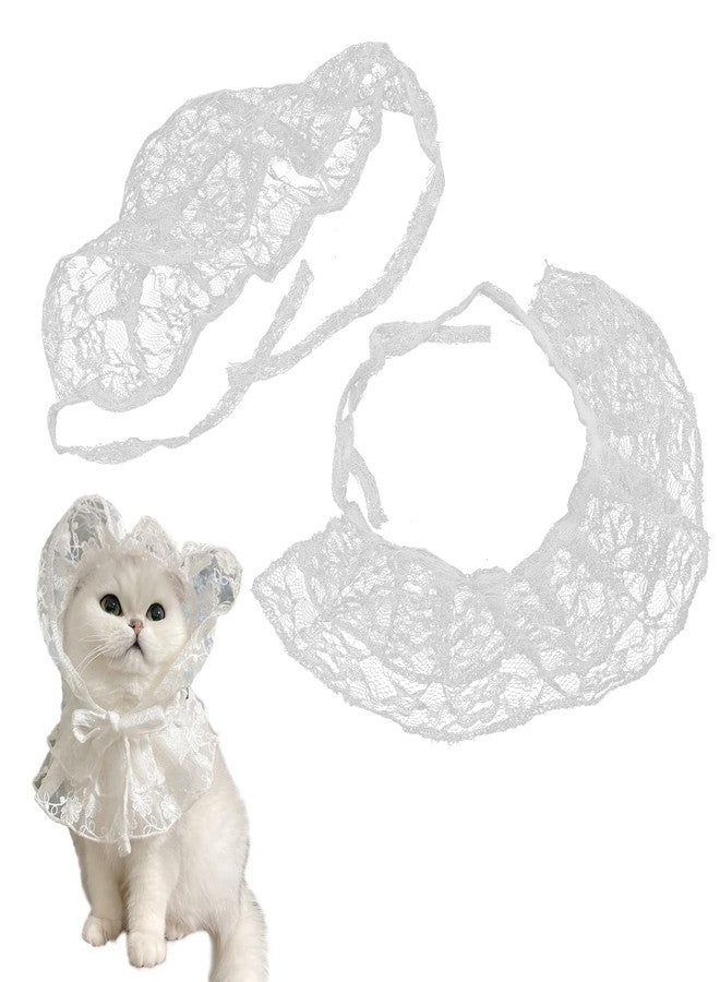EVTSCAN Cute Lace Cat Bandana Adjustable Breathable Pet White Yarn Lace Bib Hat Suit for Pet Cats Dogs(S) - Image 1