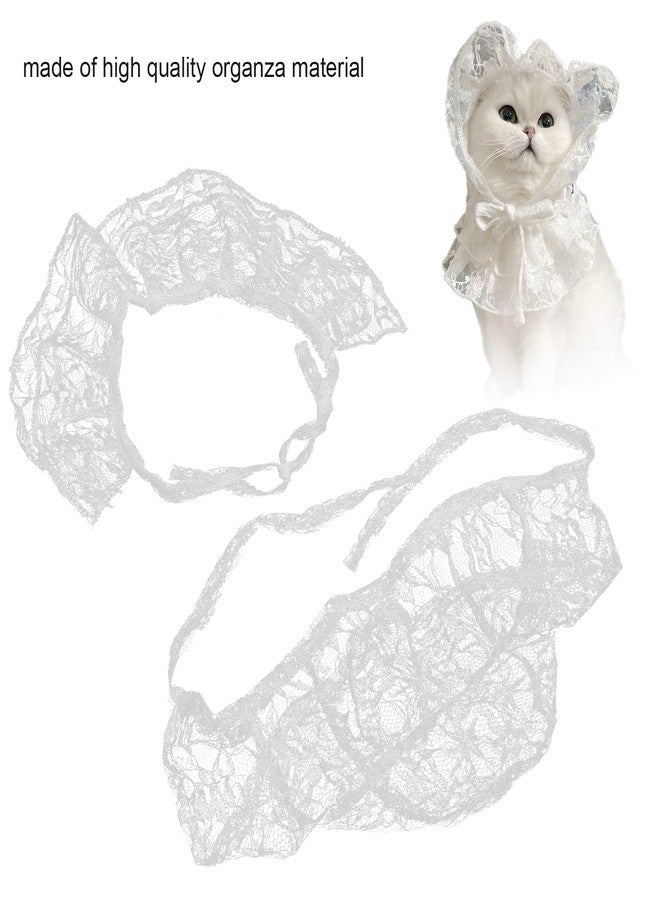 EVTSCAN Cute Lace Cat Bandana Adjustable Breathable Pet White Yarn Lace Bib Hat Suit for Pet Cats Dogs(S) - Image 4