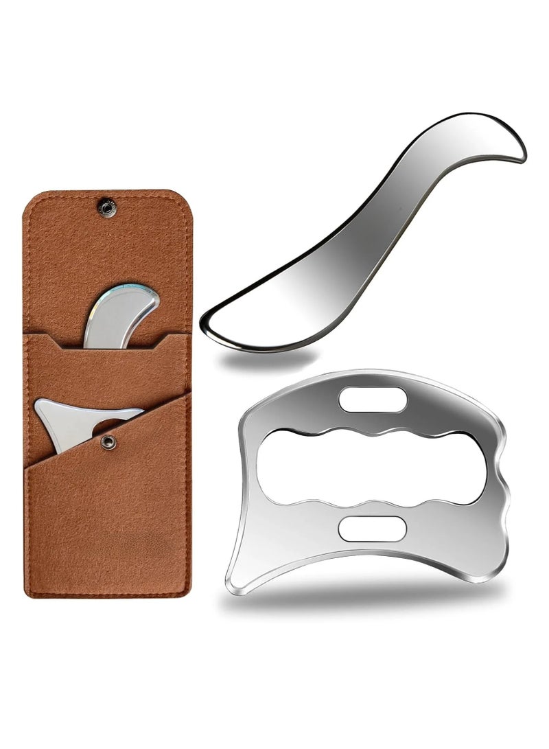 أونليماي فقط مجموعة أدوات مكشطة العضلات غواشا المصنوعة من الفولاذ المقاوم للصدأ 2 في 1، أداة أنسجة الندبة، أدوات العلاج الطبيعي، أداة كشط العضلات، مكشطة التدليك، أدوات IASTM، أداة تدليك الأنسجة الرخوة - Image 1