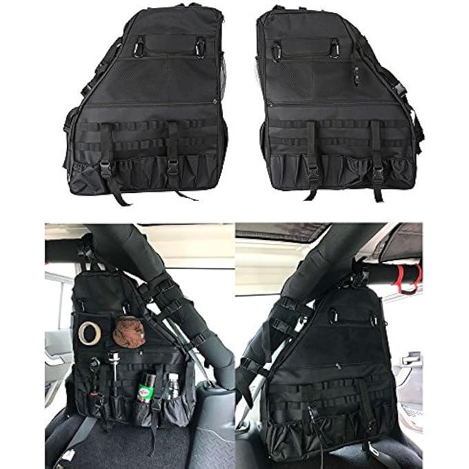 rayihni Saddlebag Roll Bar Storage Bag Cargo Cage for 1997-2018 Jeep Wrangler JK TJ LJ & Unlimited 4-Door with Multi-Pockets & Organizers & Cargo Bag Saddlebag Tool Kit - Image 2