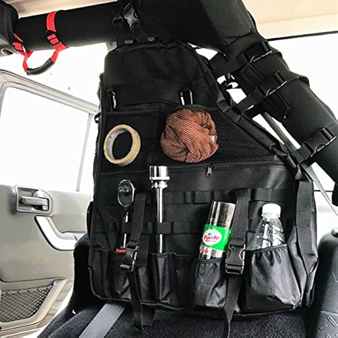 rayihni Saddlebag Roll Bar Storage Bag Cargo Cage for 1997-2018 Jeep Wrangler JK TJ LJ & Unlimited 4-Door with Multi-Pockets & Organizers & Cargo Bag Saddlebag Tool Kit - Image 3