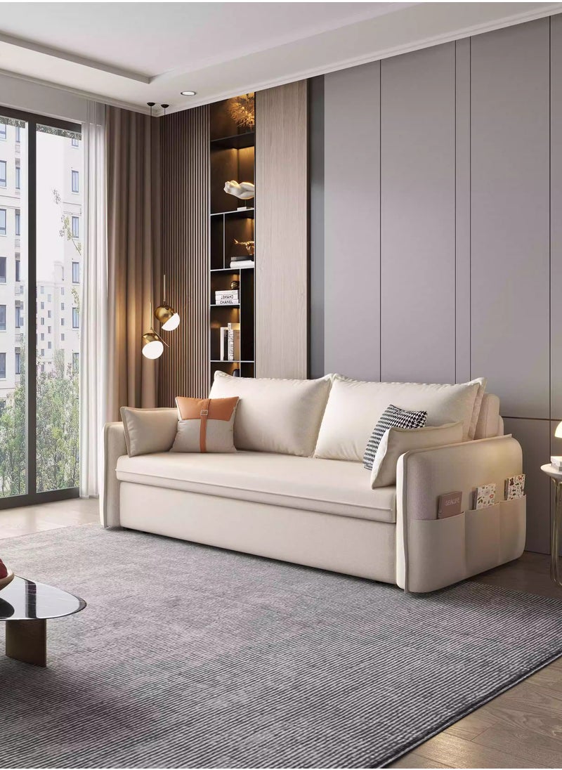 Organized Home Foldable Sofa Bed Dual-use Multi-Functional Small Apartment Living Room Double Technology Cloth Storage Sitting and Lying Pull-Out Internet Celebrity Off-White  - Image 1