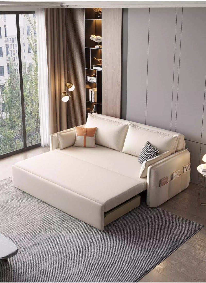 Organized Home Foldable Sofa Bed Dual-use Multi-Functional Small Apartment Living Room Double Technology Cloth Storage Sitting and Lying Pull-Out Internet Celebrity Off-White  - Image 2