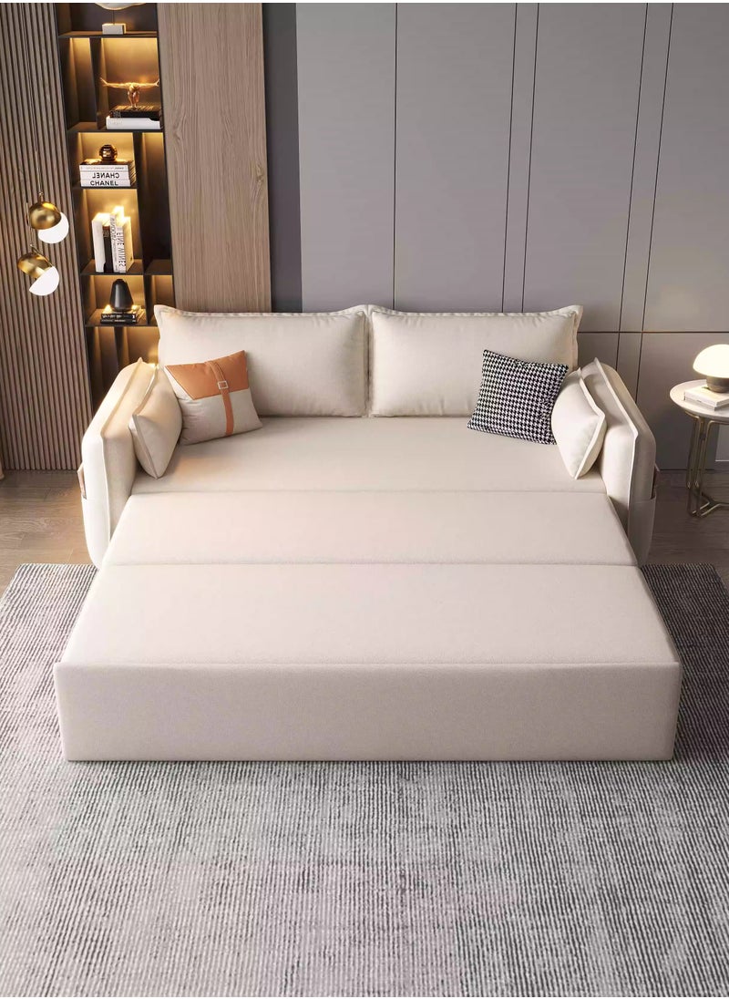 Organized Home Foldable Sofa Bed Dual-use Multi-Functional Small Apartment Living Room Double Technology Cloth Storage Sitting and Lying Pull-Out Internet Celebrity Off-White  - Image 3