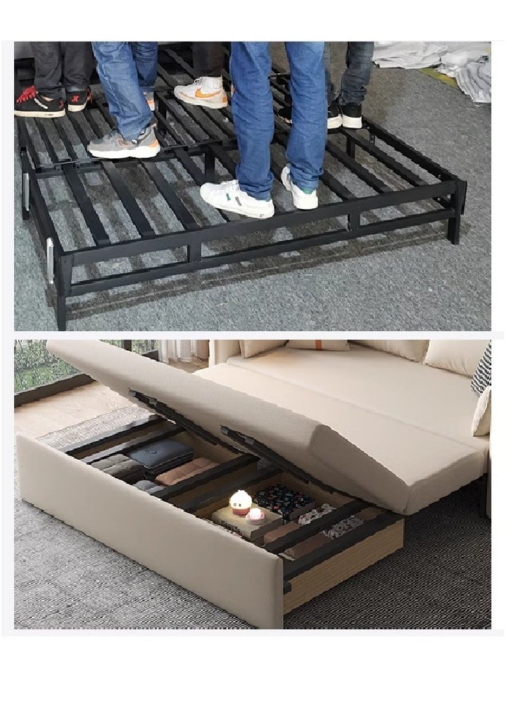 Organized Home Foldable Sofa Bed Dual-use Multi-Functional Small Apartment Living Room Double Technology Cloth Storage Sitting and Lying Pull-Out Internet Celebrity Off-White  - Image 4