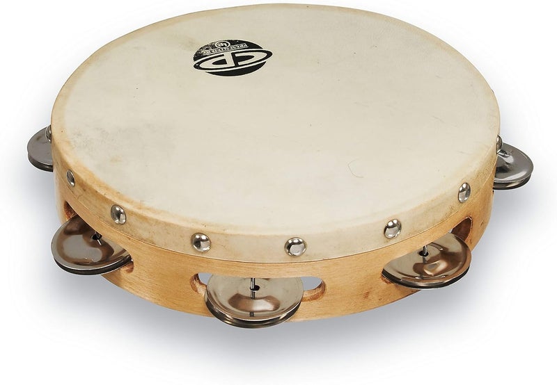 Latin Percussion CP378 8" Wood Tambourine with Head and Single Row Jingles - Image 2