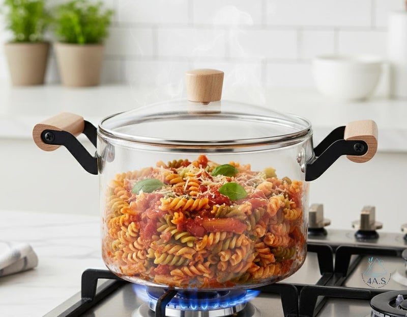 4A.S إبريق زجاجي إضافي مع غطاء، زجاج بوروسيليكات شفاف مقاوم للحرارة، مقابض خشبية، مقابض مزدوجة، سعة 5 لتر - Image 3
