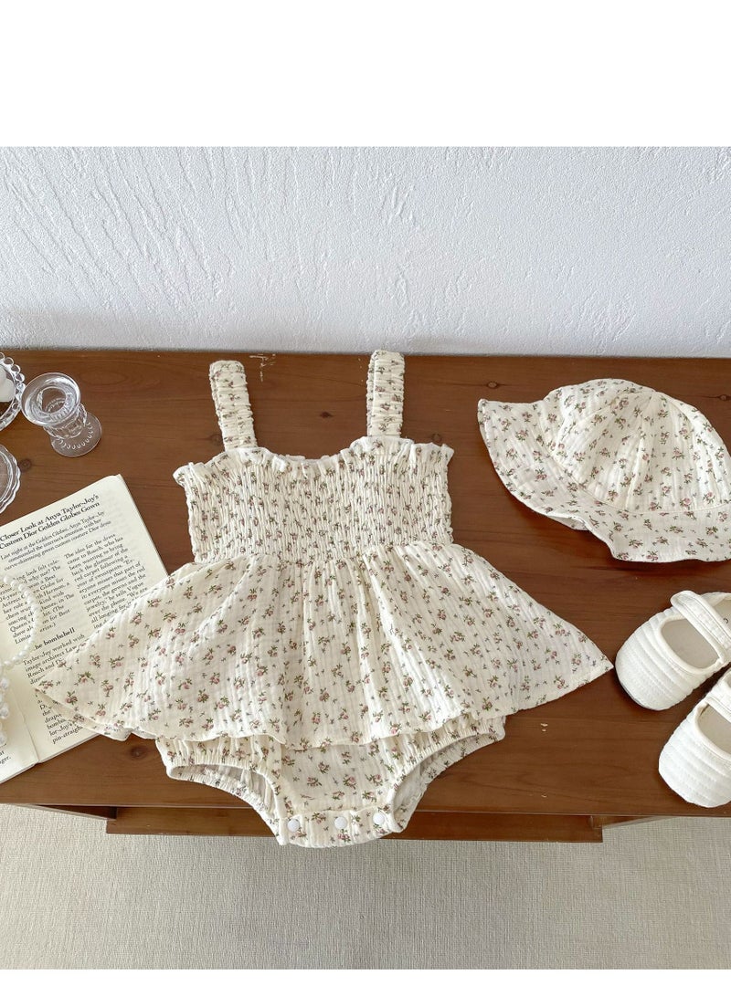 Baby Clothes, Floral Skirt, Female Baby Sleeveless Bag Fart Clothes, Crawling Clothes, Jumpsuit, Hat Included - Image 2