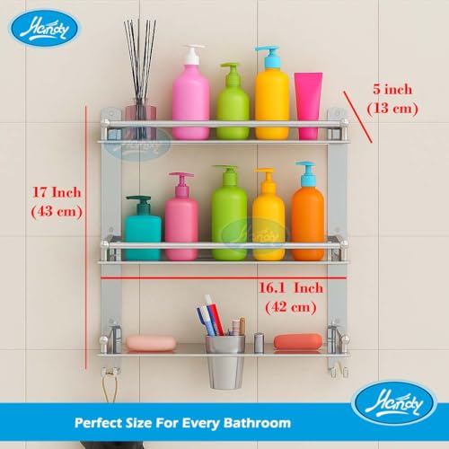 HANDY Bathroom Accessories 3 Layer Stainless Steel Bathroom Shelf with 2 Soap Case 1 Toothbrush Holder and Hook - Image 3