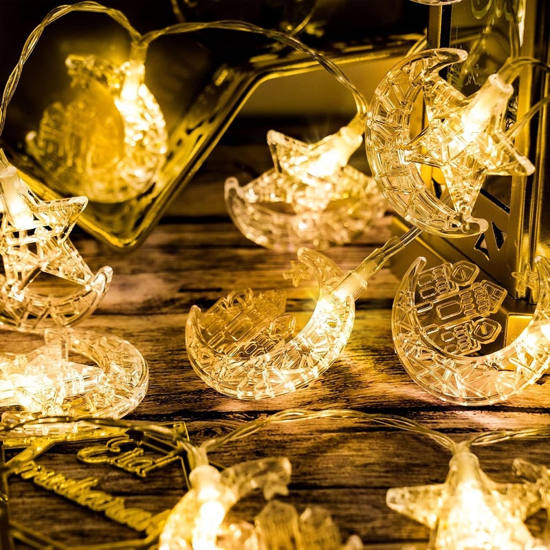 LODROC Ramadan 9.84 ft 20 LEDs Star Ramadan String Lights, 2 Modes Battery Operated Eid Mubarak Fairy Lights for Eid Decorative Indoor Outdoor Party (Moon Star) - Image 5