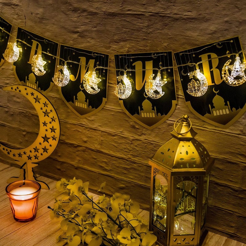 LODROC Ramadan 9.84 ft 20 LEDs Star Ramadan String Lights, 2 Modes Battery Operated Eid Mubarak Fairy Lights for Eid Decorative Indoor Outdoor Party (Moon Star) - Image 2