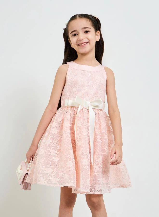 تايك تو Girls Light Pink Lace A-Line Dress