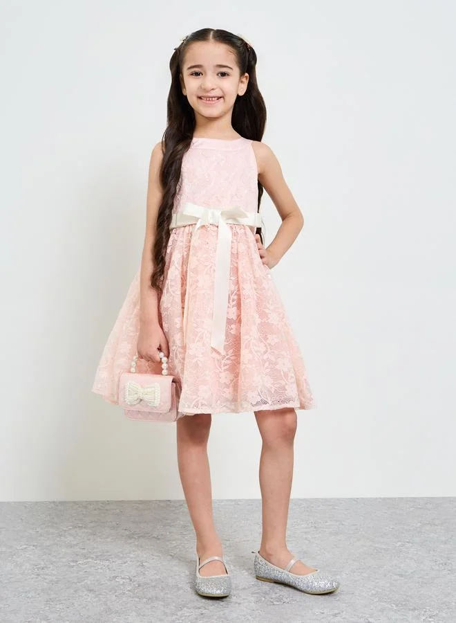 تايك تو Girls Light Pink Lace A-Line Dress