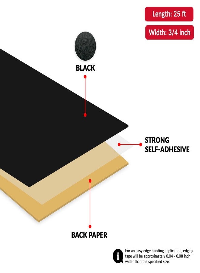 شريط لاصق أسود من مادة PVC من UNMAR، مقاس 3/4 بوصة × 25 قدمًا، يُستخدم لتغطية حواف القشرة الخشبية، والخشب الرقائقي، والخزائن، والأثاث، والخشب الرقائقي، والفورميكا، والأرفف، وأسطح الطاولات. - Image 2