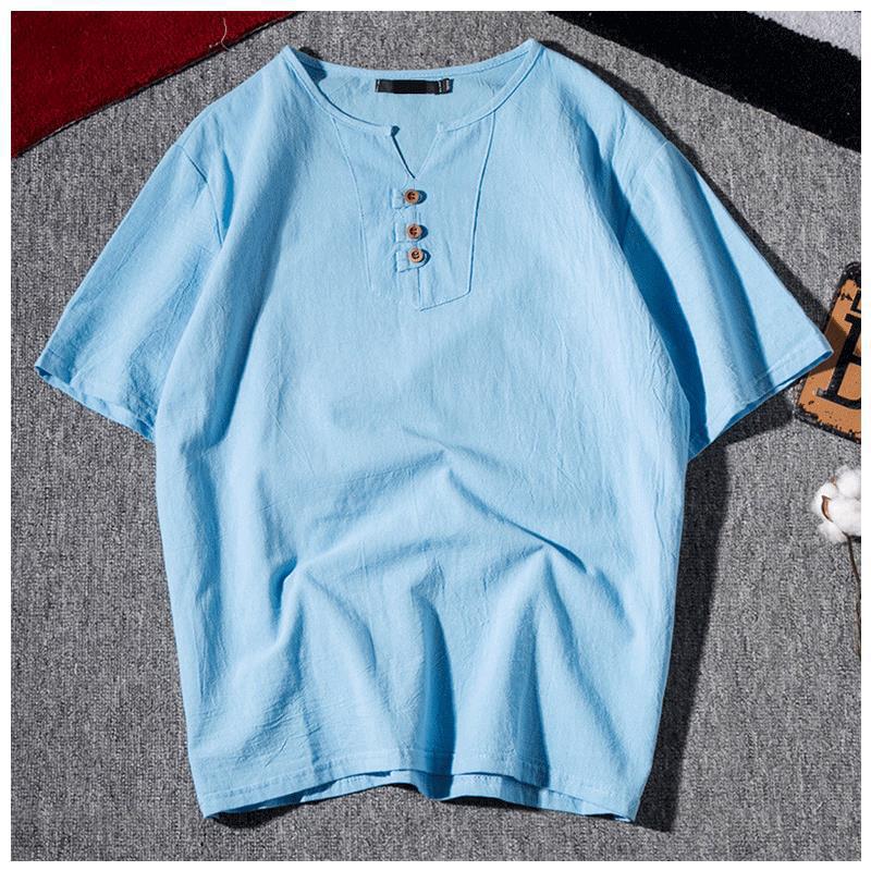 Factory direct summer new cotton and linen Chinese style simple men's T-shirt wholesale short sleeve plus size loose sports T-shirt - Image 5