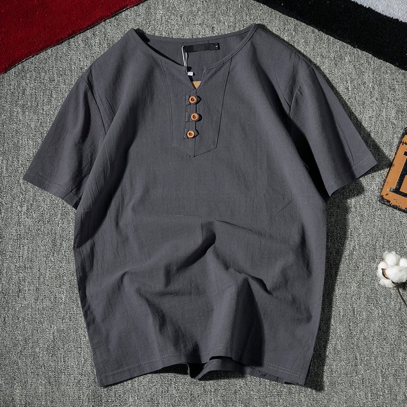 Factory direct summer new cotton and linen Chinese style simple men's T-shirt wholesale short sleeve plus size loose sports T-shirt - Image 4