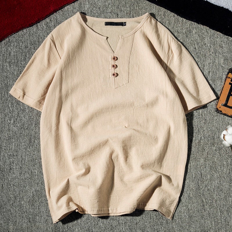 Factory direct summer new cotton and linen Chinese style simple men's T-shirt wholesale short sleeve plus size loose sports T-shirt - Image 3