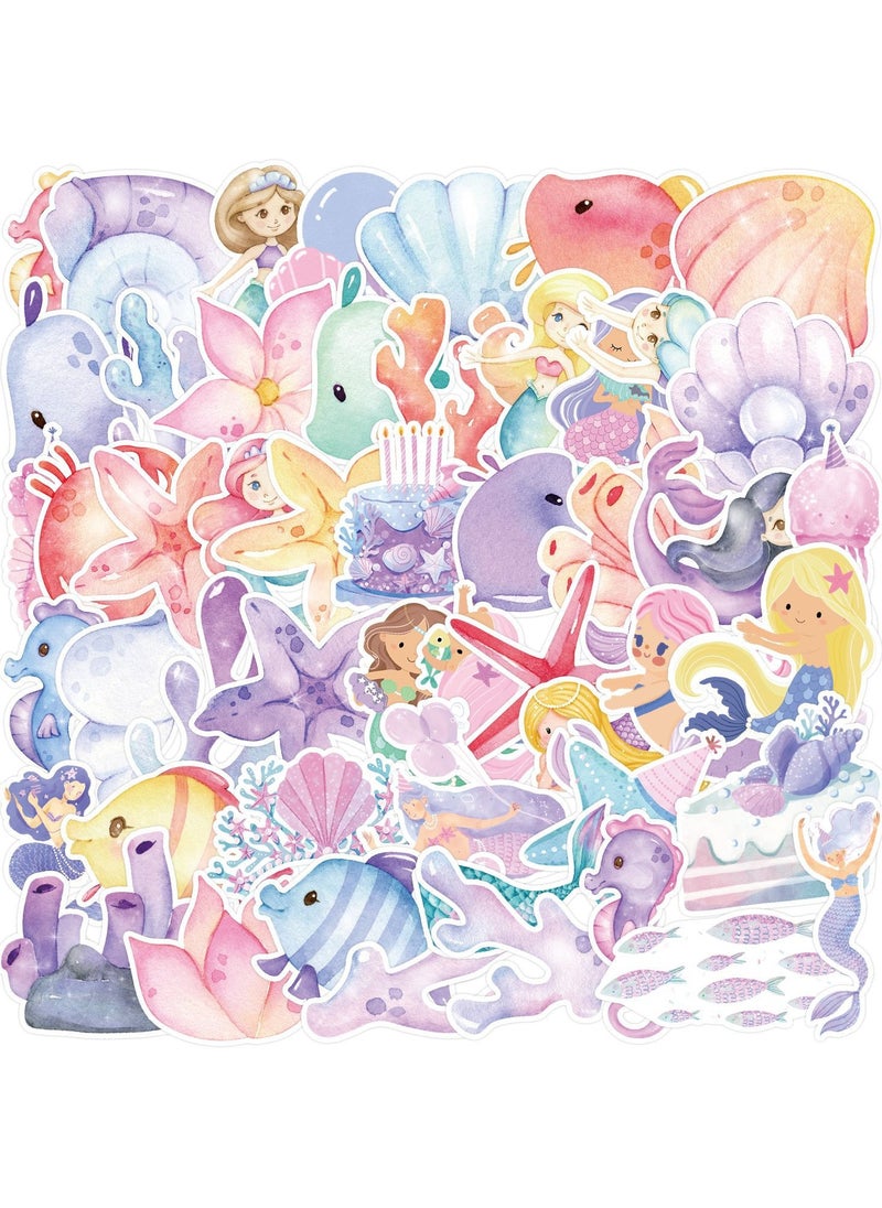 ORAINBOW 50 Pcs Mermaid Stickers for Kids Teens Girls Waterproof Aesthetic Cute Sea Stickers for Water Bottle Laptop Phone Scrapbook Skateboard Vinyl Stickers for Water Bottles  - Image 1