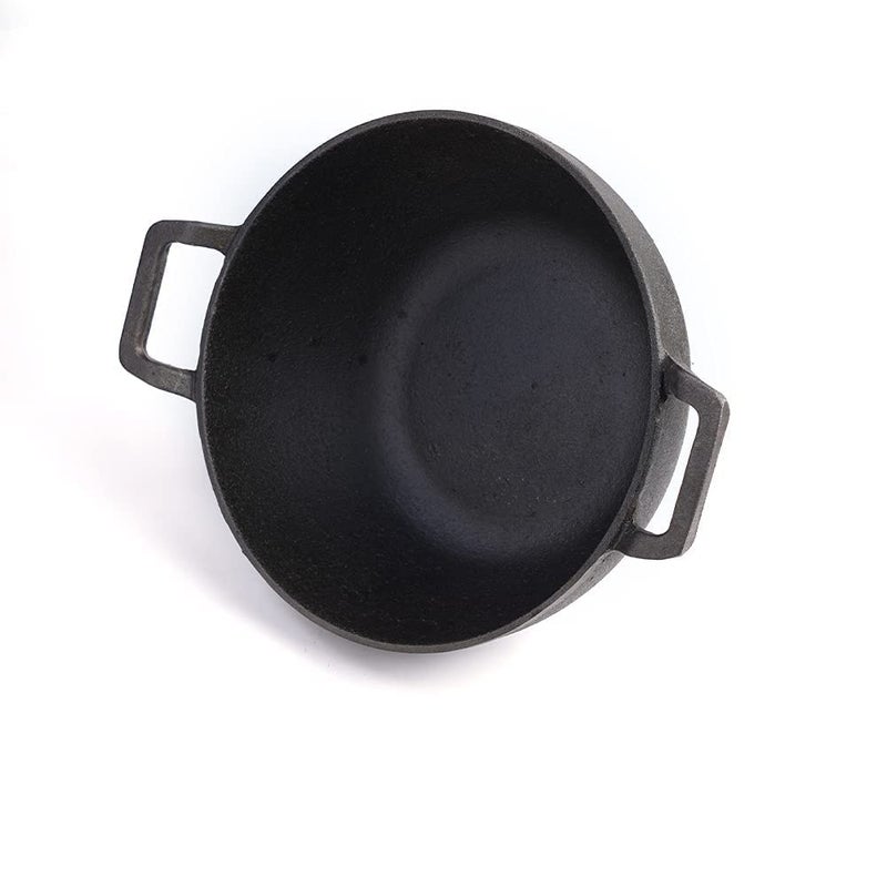 SQUICKLE SQUICKLE Premium Flat Base Cast Iron KadaiBlack Iron Kadhai WokDeep Bottom Kadai for CookingKitchen Cooking Accessories 8 Inch - Image 4