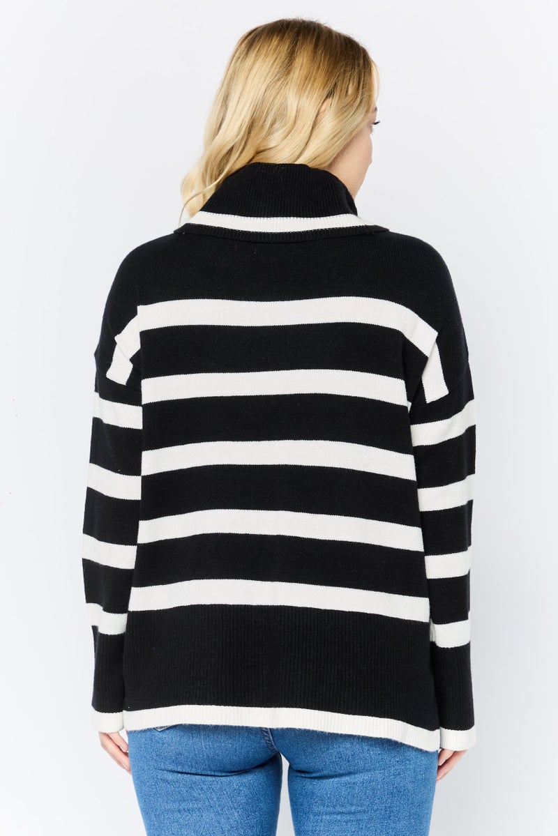Luxe by Tricot Women Turtle Neck Stripe Sweaters, Multicolor - Image 4