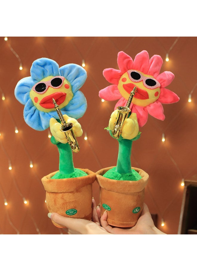 Enchanting Flower Sunflower Electric Toy Singing Sunflower Dancing Saxophone Plush Toy Wholesale-Color:Blue Big Petals-Specifications:Battery  - Image 1