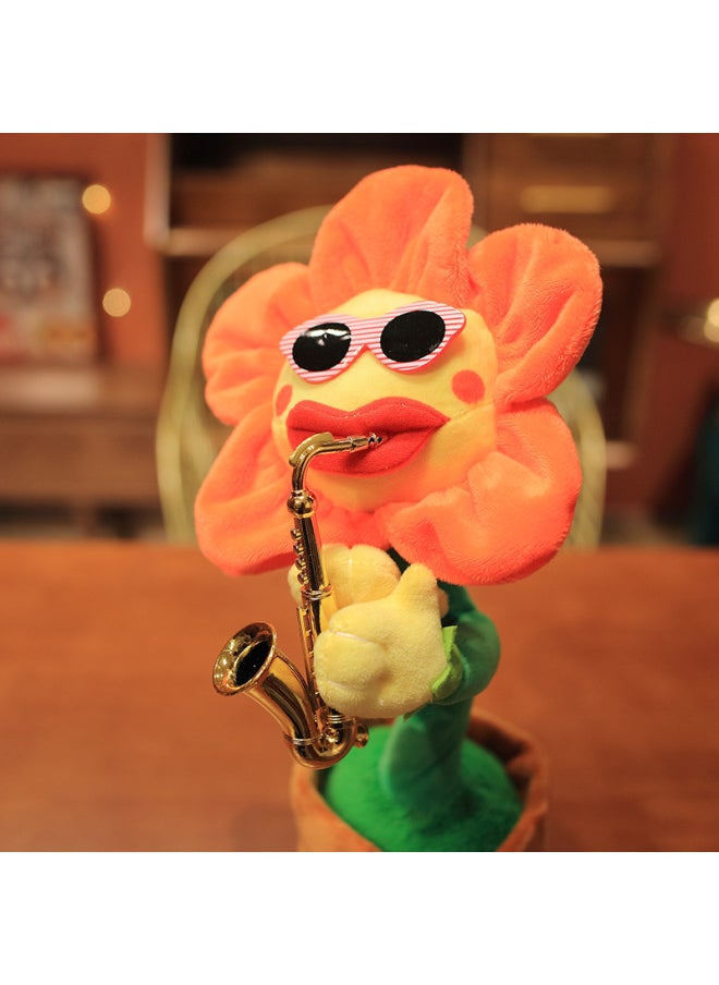 Enchanting Flower Sunflower Electric Toy Singing Sunflower Dancing Saxophone Plush Toy Wholesale-Color:Blue Big Petals-Specifications:Battery  - Image 3