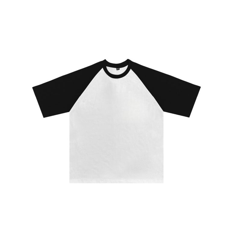 50 Count American Retro T-Shirt Short-Sleeved Summer Heavyweight Solona 260G Round Neck Splicing Raglan Sleeve T-Shirt Top - Image 1