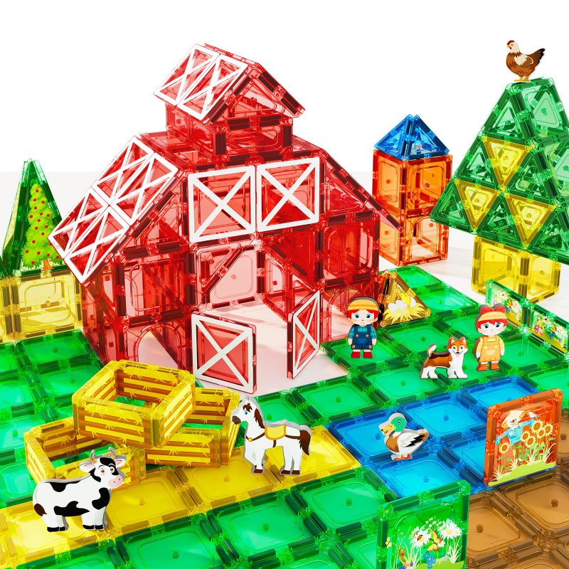Matchtiles Magnetic Tiles Farm Animals Set Immersive Storytelling Building Blocks for Toddlers 35 3D Farm House STEM Toys with UVPrinted Realistic Animals Compatible with All Major Brands - Image 3