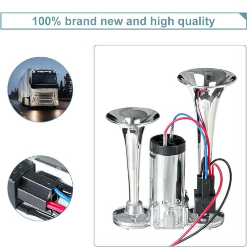 VISVIC 150DB Air Train Horn kit, 12V Super Loud Car Air Horn Kit win Tone Chrome Plated Zinc Dual Trumpet with Compressor for Any 12V Trucks Lorrys Trains Vans Boats - Image 5
