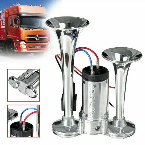 VISVIC 150DB Air Train Horn kit, 12V Super Loud Car Air Horn Kit win Tone Chrome Plated Zinc Dual Trumpet with Compressor for Any 12V Trucks Lorrys Trains Vans Boats - Image 3