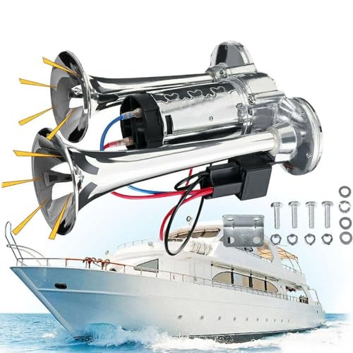 VISVIC 150DB Air Train Horn kit, 12V Super Loud Car Air Horn Kit win Tone Chrome Plated Zinc Dual Trumpet with Compressor for Any 12V Trucks Lorrys Trains Vans Boats - Image 4